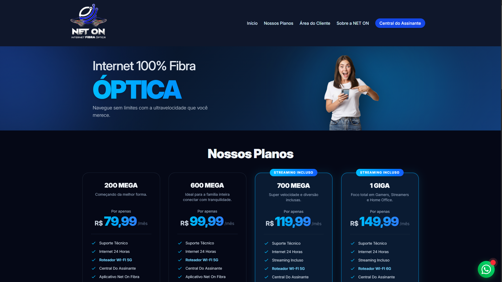 Interface do projeto NET ON FIBRA