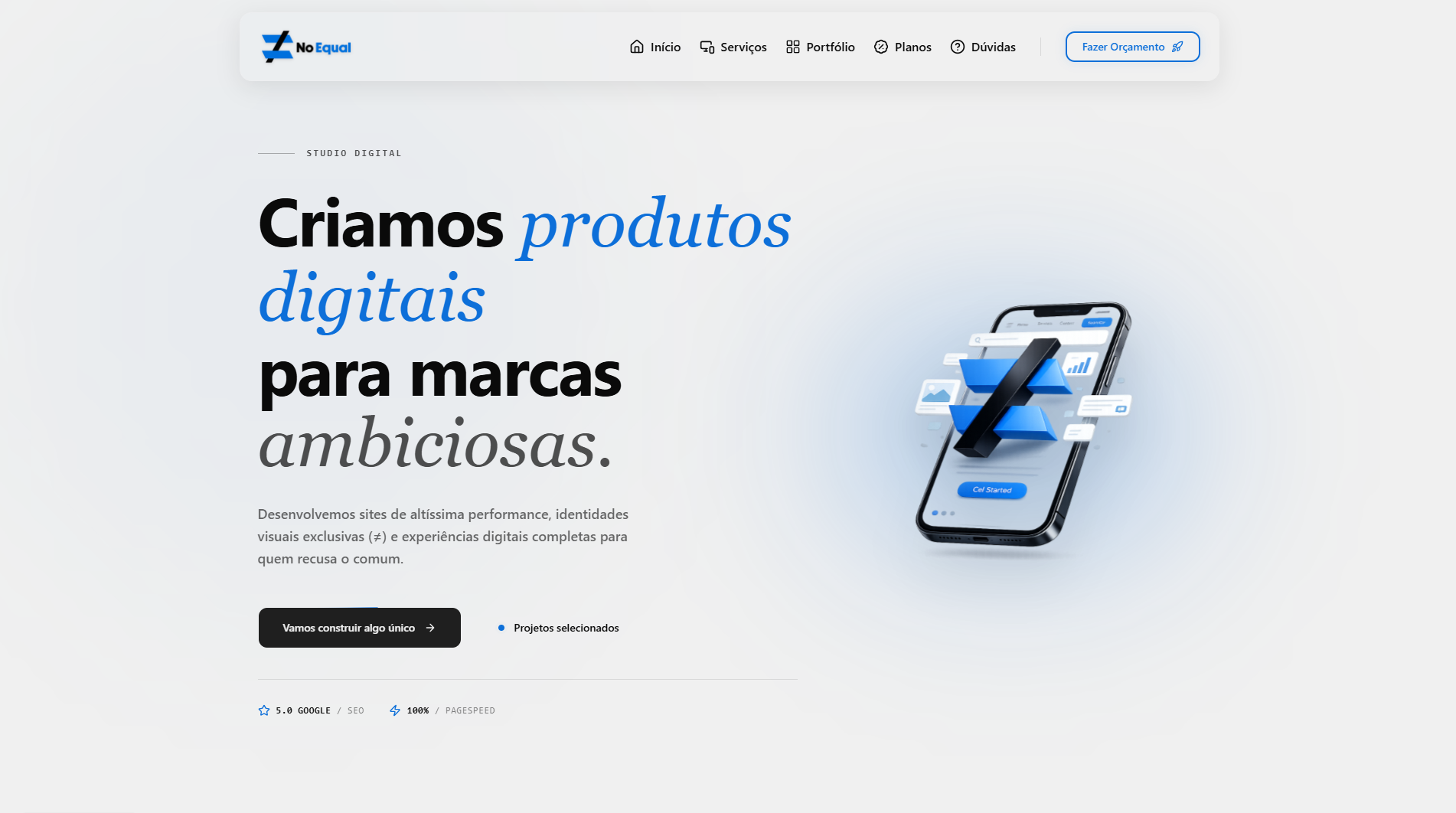 Interface do projeto NoEqual Studio